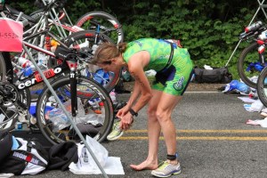 Wet running shoes.....not easy to get on!